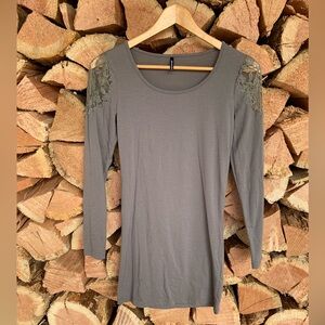 Soyaconcepts Women’s Small Cotton Neutral Lace Embroidered Long Sleeve Dress Top